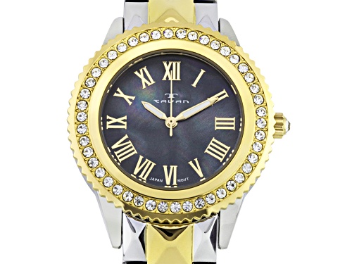 Tavan Charlotte Ladies Watch with Two-Tone Silver and Gold Bracelet and Black Pearl Dial
