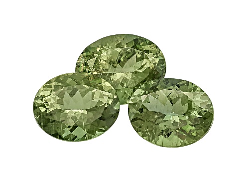 Green Apatite One 12x9.5mm And Two 11x9mm Oval Set 12.78ctw