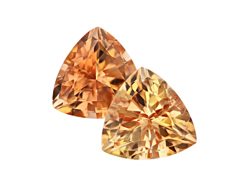 Peach Color Tourmaline Matched Pair 10.5x10.5mm Trillion 7.64ctw