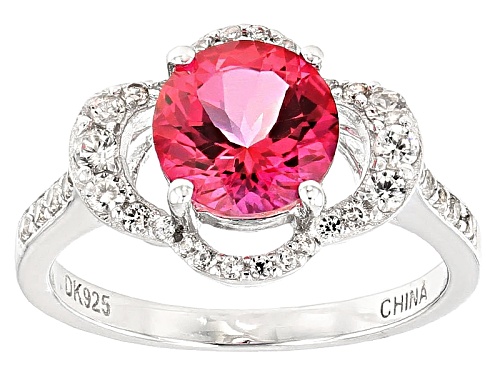 Photo of 1.57ct Round Pink Danburite And .44ctw Round White Zircon  Rhodium Over Sterling Silver Ring - Size 9