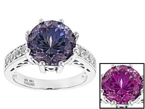 4.59ct Purple Lab Created Color Change & .29ctw Lab Created White Sapphire Rhodium Over Silver Ring - Size 10