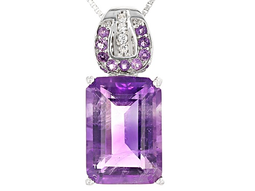 Photo of 7.05ct Brazilian And .14ctw Zambian Amethyst With .03ctw White Zircon Silver Pendant With Chain