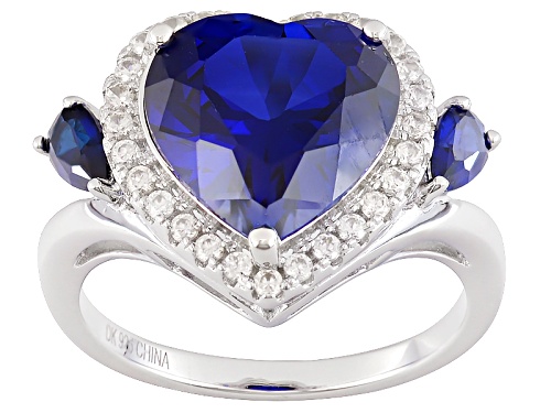 Photo of 4.74ctw Heart And Pear Shape Lab Created Blue Sapphire With .24ctw Round White Zircon Silver Ring - Size 8