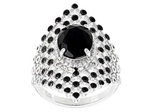 3.50ctw Oval And Round Black Spinel Sterling Silver Ring - Size 5