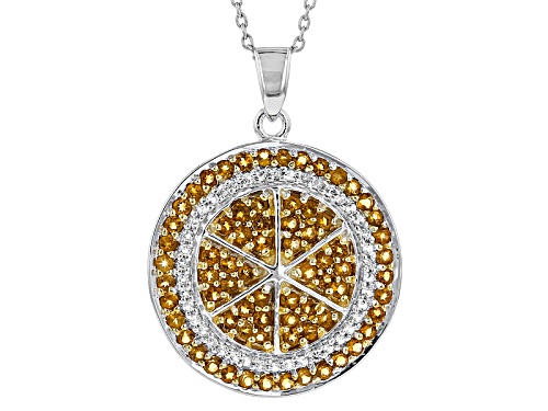 1.08ctw Round Citrine And .27ctw Round White Topaz Sterling Silver Orange Fruit Pendant With Chain