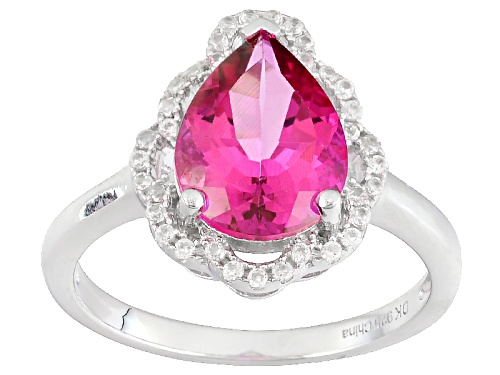 2.21ct Pear Shape Pink Danburite And .15ctw Round White Zircon Sterling Silver Ring - Size 8
