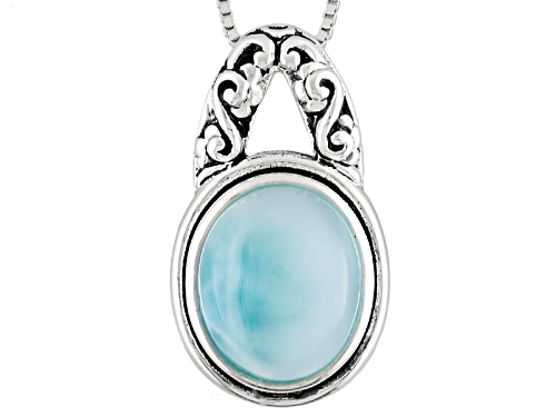 Photo of 12x10mm Oval Blue Larimar Rhodium Over Sterling Silver Pendant With Chain