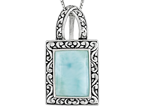 Photo of 14x10mm Baguette Cabochon Larimar Sterling Silver Pendant With Chain