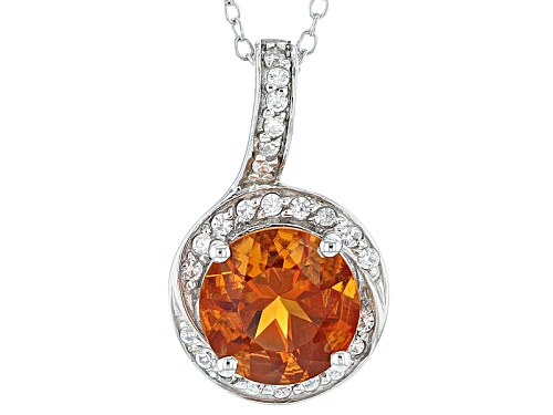 1.70ct Round Madeira Citrine And .26ctw Round White Zircon Sterling Silver Pendant With Chain