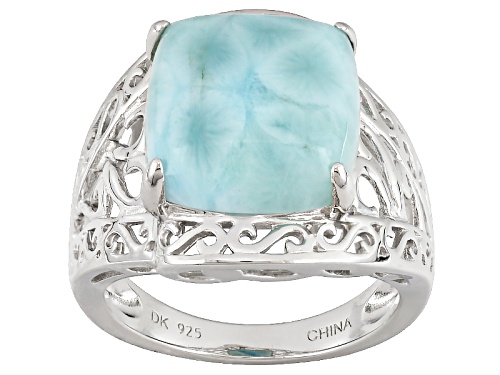 12mm Square Cushion Cabochon Larimar Sterling Silver Solitaire Ring - Size 5