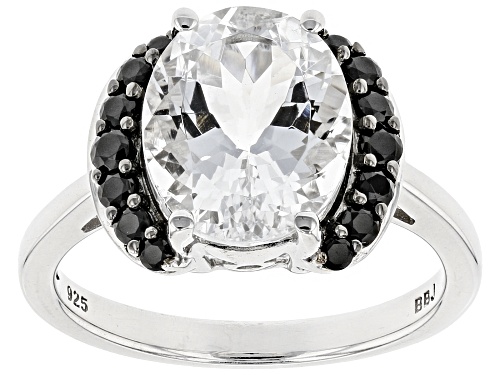 2.72ct Oval Brazilian Goshenite With .29ctw Round Black Spinel Sterling Silver Ring - Size 12
