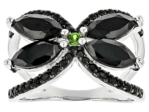 3.14ctw Marquise And Round Black Spinel With .04ctw Round Chrome Diopside Sterling Silver Ring - Size 6
