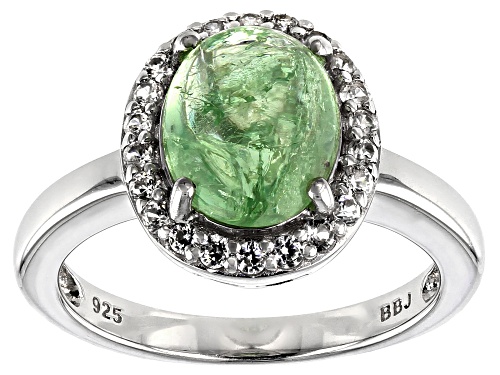 10X8MM OVAL TSAVORITE WITH .40CTW ROUND WHITE ZIRCON STERLING SILVER RING - Size 8