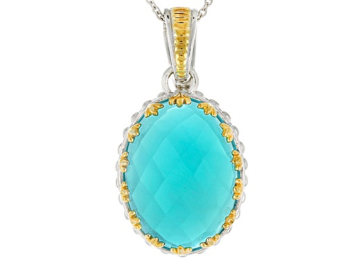 11.16ct Oval Paraiba Color Chalcedony Silver And 14k Yellow Gold Over Silver Enhancer With Chain