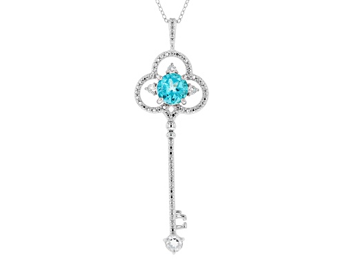 3.20ct Round Paraiba Blue Color Topaz And .34ctw Round White Topaz Silver Key Pendant With Chain