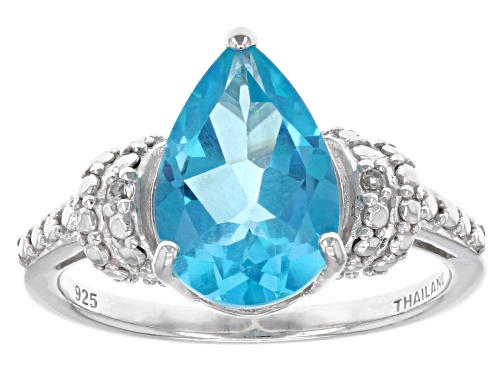 3.20ct Pear Shape Blue Paraiba™ Topaz and .04ctw Round White Topaz Sterling Silver Ring - Size 8