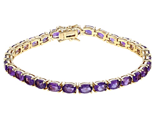 11.18CTW OVAL AFRICAN AMETHYST 18K YELLOW GOLD OVER STERLING SILVER TENNIS BRACELET - Size 8