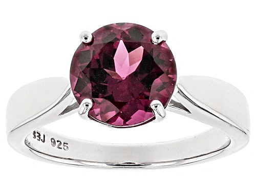 3.00ct Round Raspberry Color Rhodolite Sterling Silver Solitaire Ring - Size 10