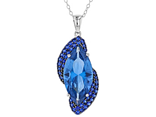 7.22ctw Marquise and Round Lab Created Blue Spinel Sterling Silver Pendant With Chain
