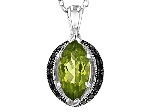 Photo of 1.70CT MARQUISE MANCHURIAN PERIDOT(TM) & .28CTW BLACK SPINEL RHODIUM OVER SILVER PENDANT WITH CHAIN