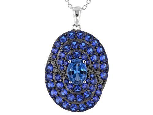 1.15ct Oval & 2.84ctw round lab created blue spinel sterling silver pendant with chain