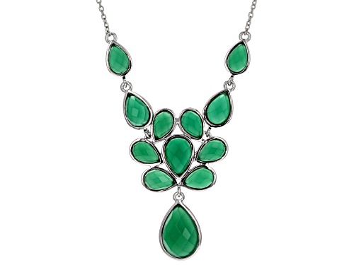 Photo of 11.74ctw Checkerboard Pear Shape Green Onyx Sterling Silver Statement Necklace - Size 18