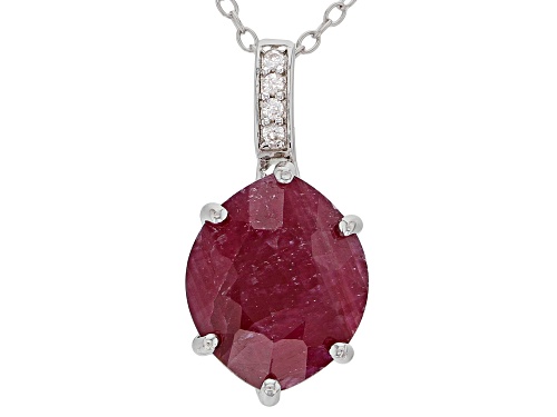 5.15ct marquise Indian ruby with .06ctw round white zircon silver pendant with chain