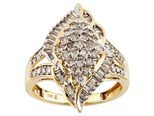 1.00ctw Round And Baguette White Diamond 10k Yellow Gold Ring - Size 5