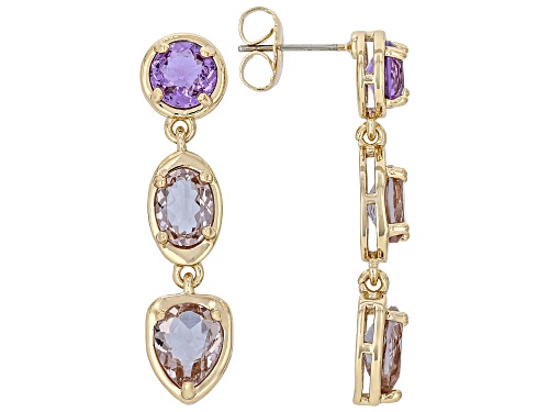 Mixed Shape Zandrite Bronze 3-Stone Dangle Earrings