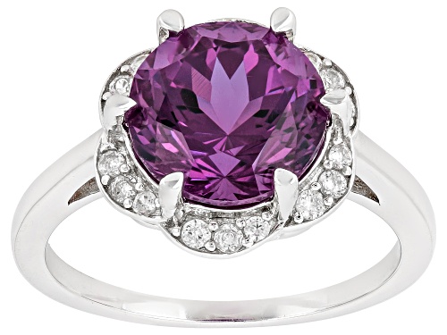 Zandrite and White Zircon Rhodium Over Sterling Silver Halo Ring 4.38ctw - Size 8