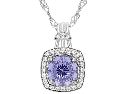Zandrite and White Zircon Rhodium Over Sterling Silver Pendant with Chain