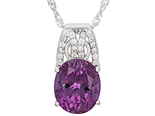 Zandrite and White Zircon Rhodium Over Sterling Silver Pendant with Chain