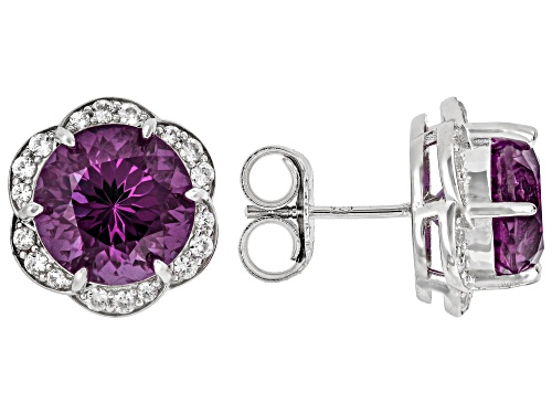 Zandrite and White Zircon Rhodium Over Sterling Silver Halo Earrings 8.74ctw