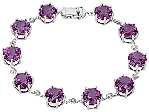 Zandrite and White Zircon Rhodium Over Sterling Silver Line Bracelet 41.02ctw - Size 8