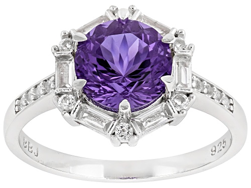 Zandrite and White Topaz Rhodium Over Sterling Silver Halo Ring 2.03ctw - Size 8