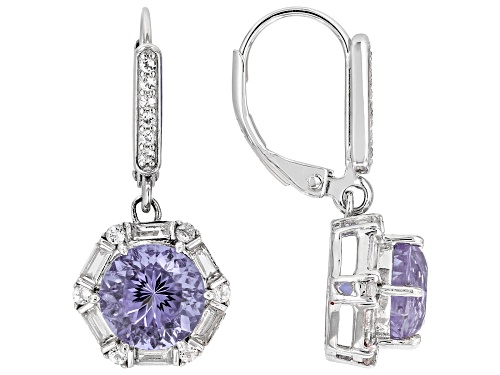Purple Zandrite and White Topaz Rhodium Over Sterling Silver Halo Earrings