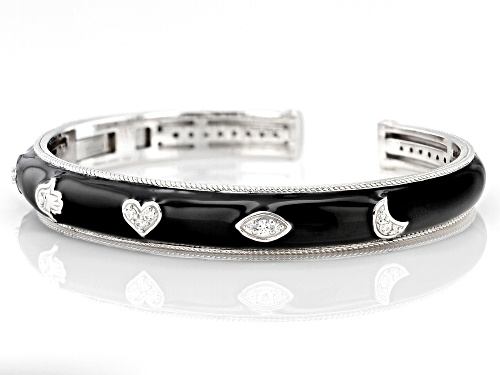 Judith Ripka 0.35ctw Bella Luce® and Black Enamel Rhodium Over Sterling Silver Luck Cuff Bracelet - Size 7