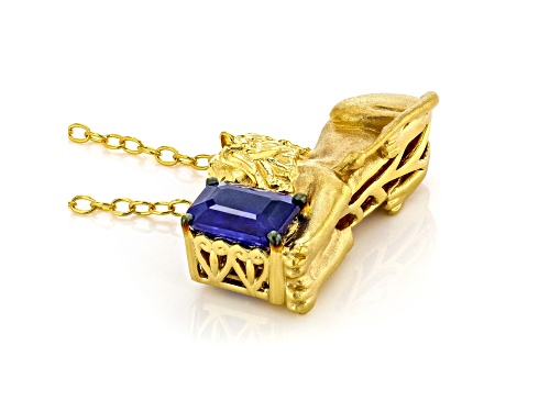 1.75ct Cobalt Blue Spinel 24k Yellow Gold Over Palladium Silver Pendant With Chain