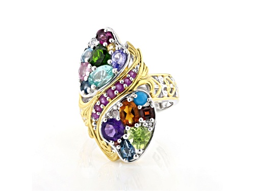 3.87ctw Multi Gemstone Rhodium & 24K Gold Over Palladium Sterling Silver Theatre District Ring - Size 7