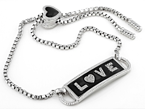 Judith Ripka 0.20ctw Bella Luce® Diamond Simulant & Black Enamel Rhodium Over Sterling Love Bracelet