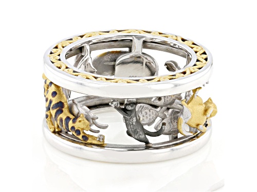 0.02ctw White Diamond Rhodium & 24K Gold Over Palladium Sterling Silver Cat Spinner Ring - Size 6