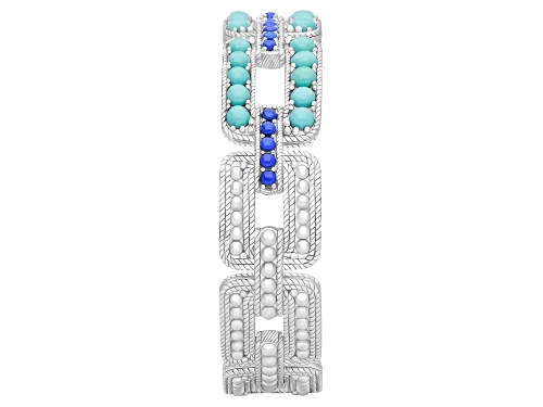 Judith Ripka Turquoise and Lapis Lazuli Rhodium Over Sterling Silver Open Link Cuff Bracelet - Size 7