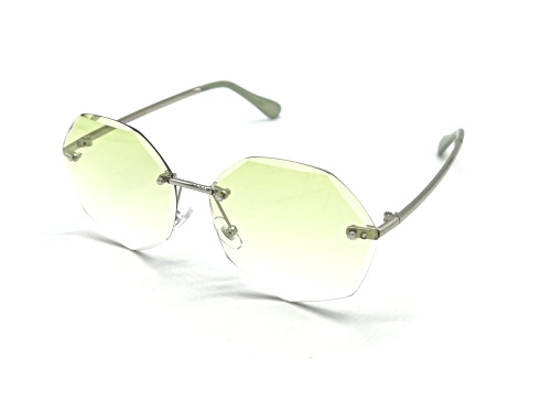 BCBG Silver Tone/Green Octagonal Round Sunglasses