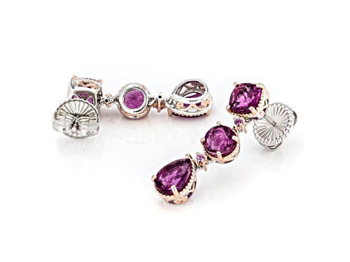 7.22ctw Pink Fluorite, .08ctw Sapphire Rhodium/18k Rose Gold Over Palladium Sterling Silver Earrings
