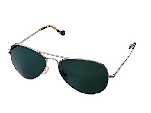 McAllister Silver Tone/Green Aviator Sunglasses