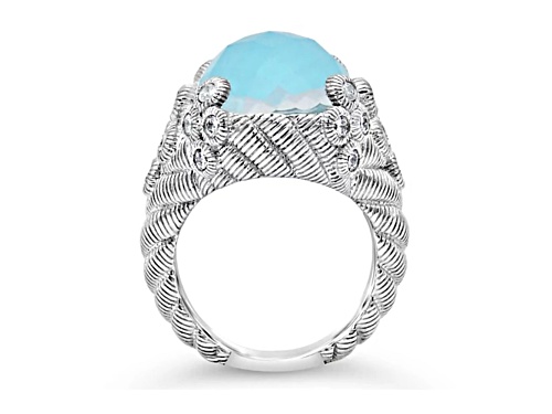 Judith Ripka 18x13mm Turquoise Simulant And 1.21ctw Bella Luce® Rhodium Over Sterling Silver Ring - Size 6