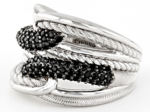 Judith Ripka Black Spinel Rhodium Over Sterling Silver Multi-Row Bypass Textured Ring - Size 7