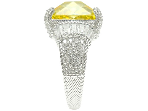 Judith Ripka 15.55ct Canary and 2.83ctw White Bella Luce Rhodium Over Sterling Silver Ring - Size 8