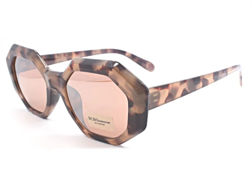 BCBG Hexagon Tortoise Frame / Pink Brown Mirrored Lenses Sunglasses