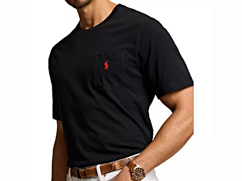 Polo by Ralph Lauren Men's Black Crew Neck T-Shirt with Logo on Pocket Size Large